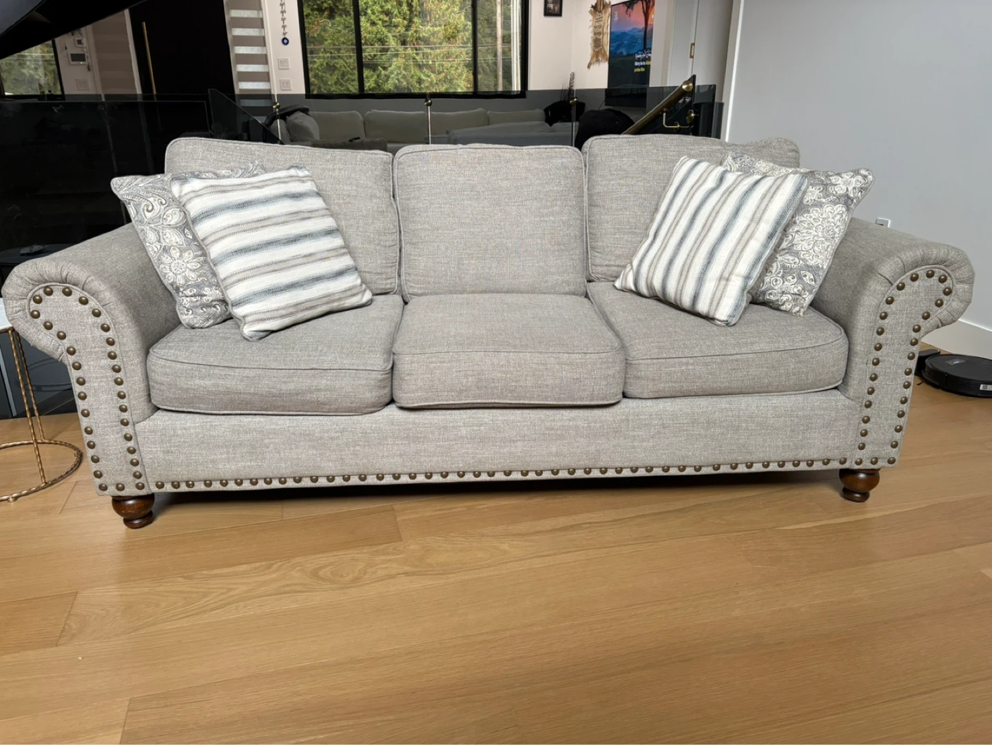 Grey Fabric Sofa with Decorative Studs - photo 3