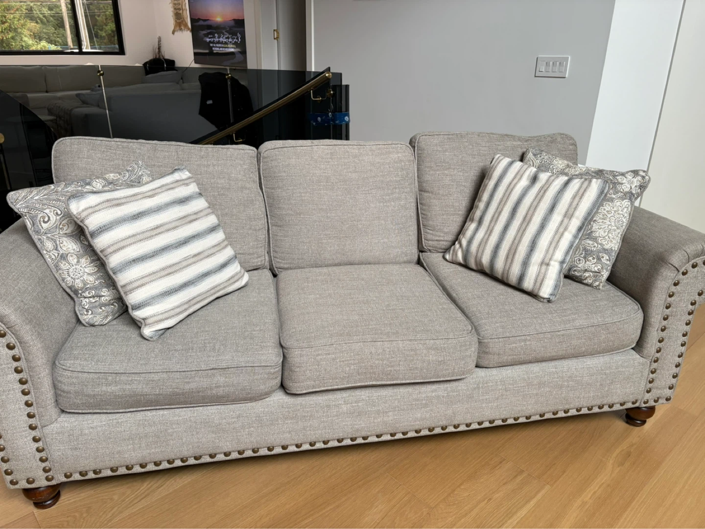 Grey Fabric Sofa with Decorative Studs - photo 4