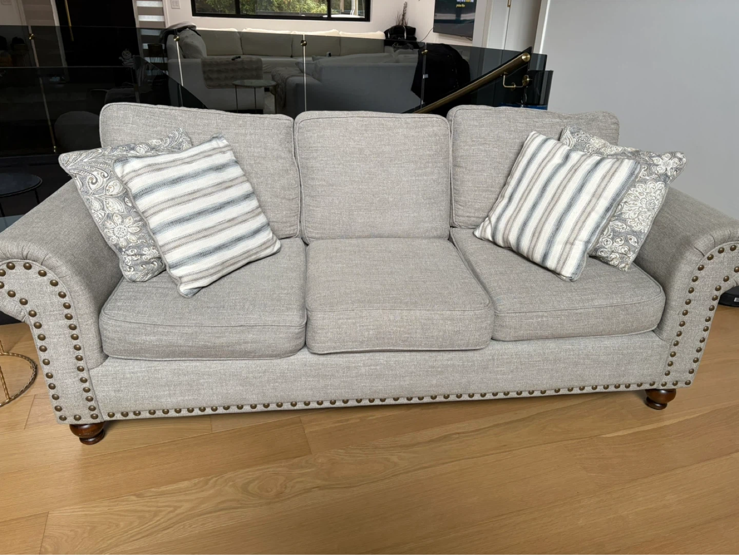 Grey Fabric Sofa with Decorative Studs - photo 2