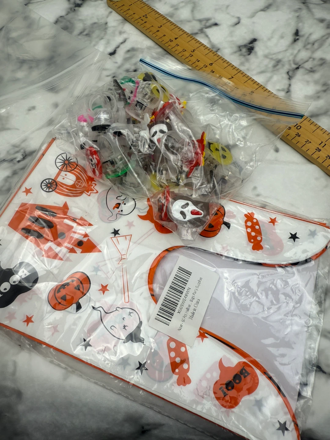 Halloween Themed Treat Bags & Light up Rings