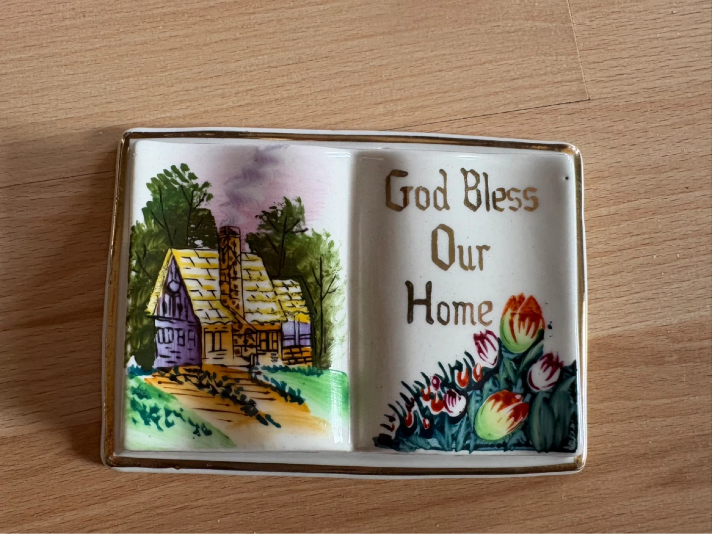 Vintage Ceramic Wall Plaque “God Bless Our Home” $5 firm