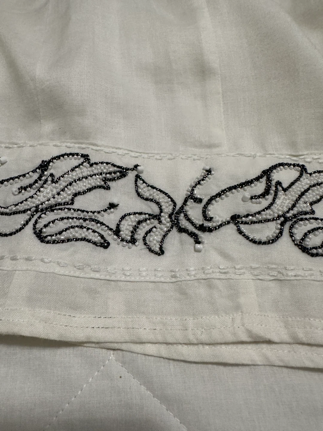 White Long Sleeve Top with Embroidered Hem - photo 4