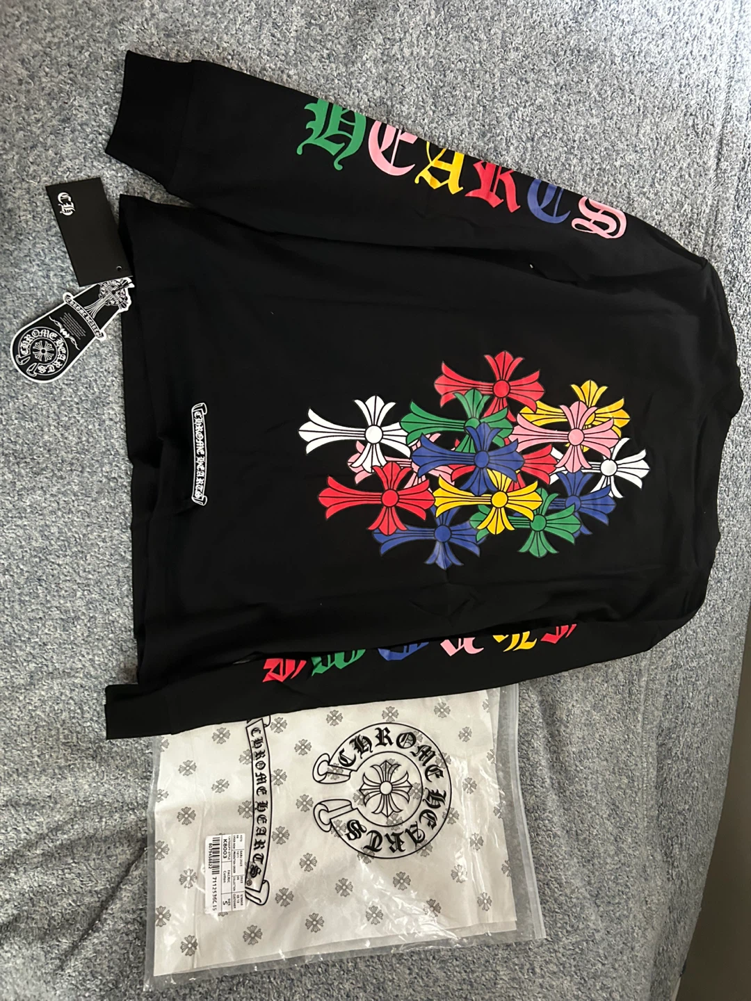 Chrome Hearts Long Sleeve Shirt Black Multi Color Crosses Size S