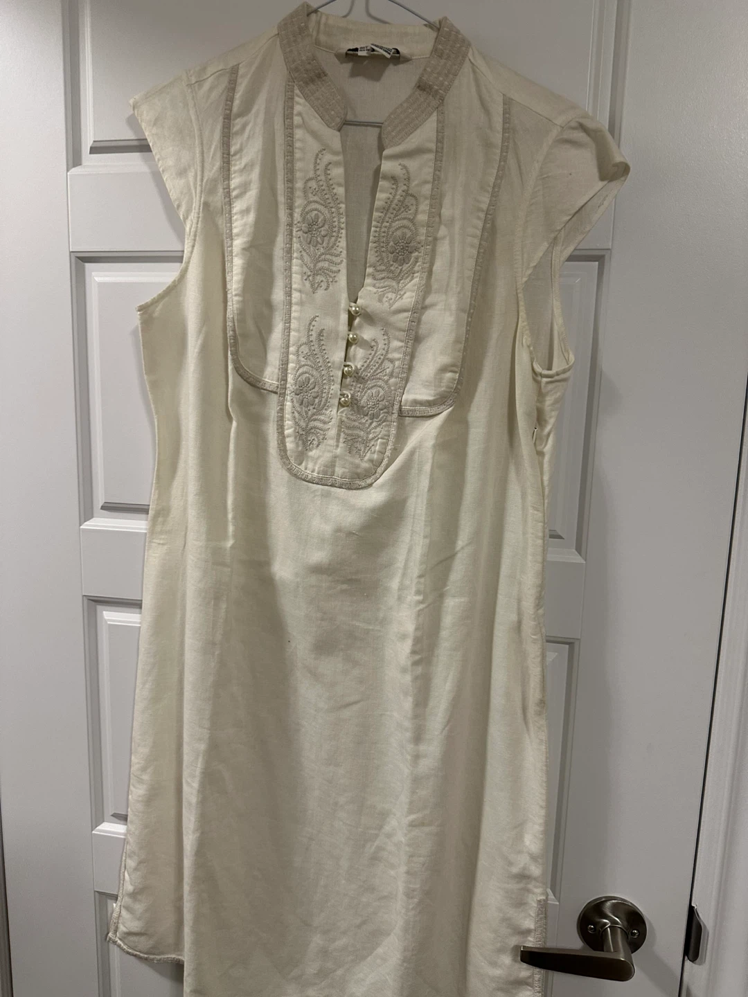 Zara Basic Linen Blend Tunic Top Cream