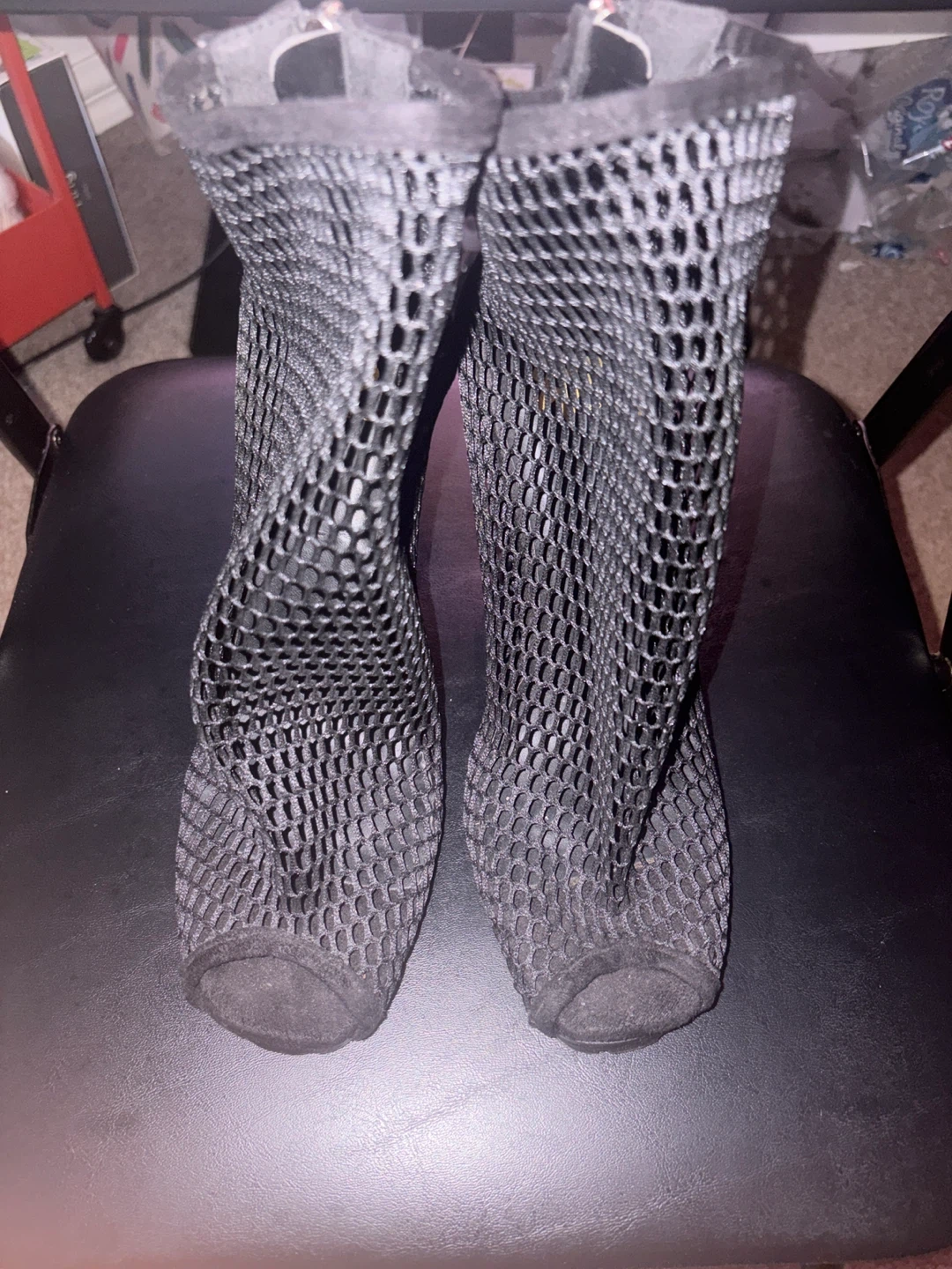 Black Mesh Heeled Booties