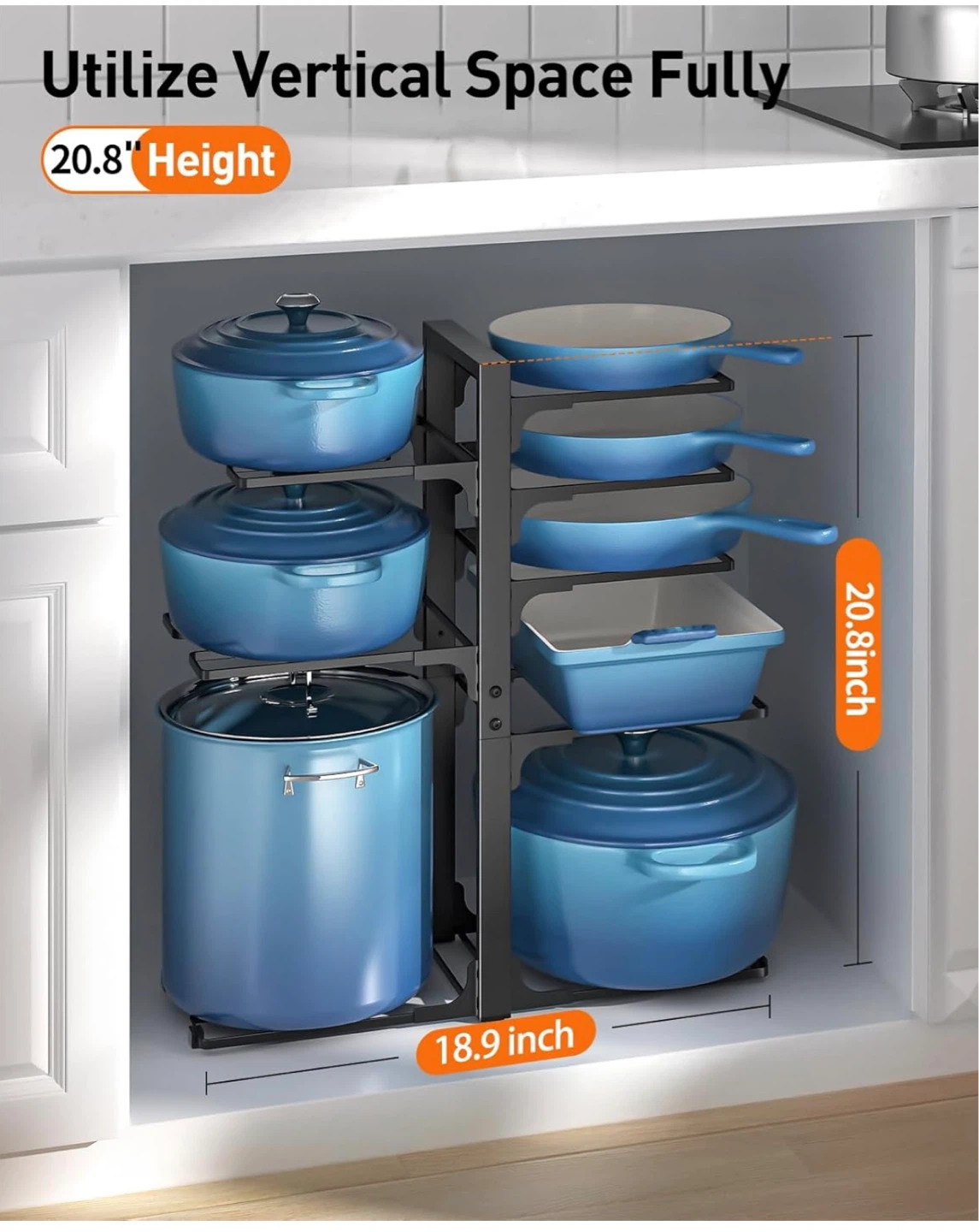 Adjustable Pot and Pan Rack Organizer