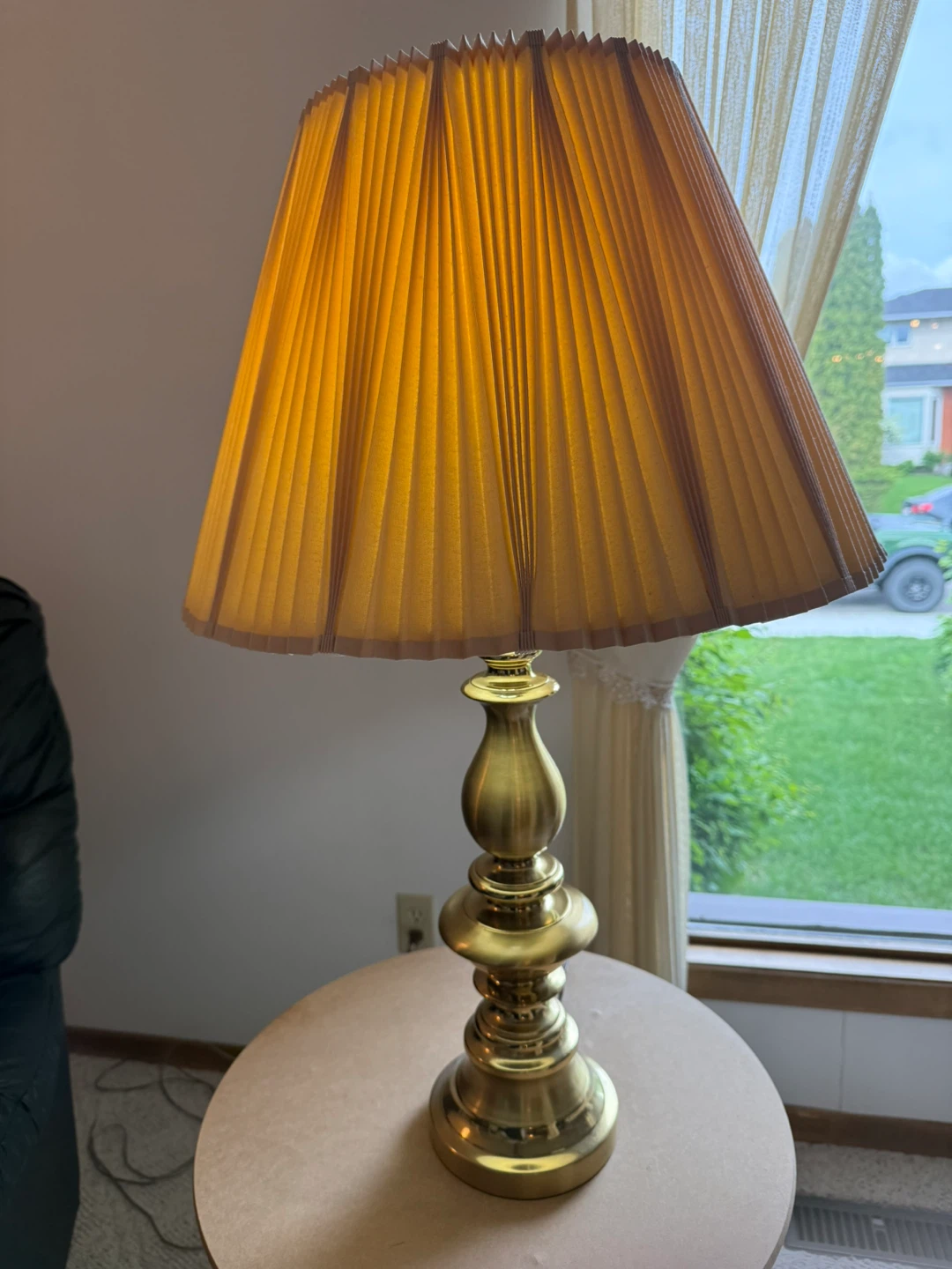 Vintage Brass Table Lamp with Pleated Shade