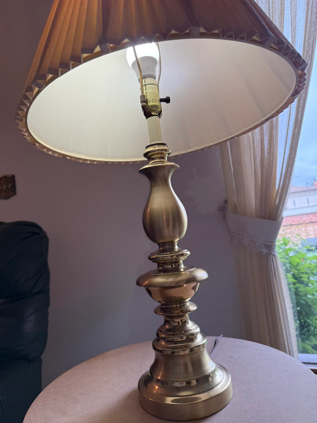 Vintage Brass Table Lamp with Pleated Shade - photo 2