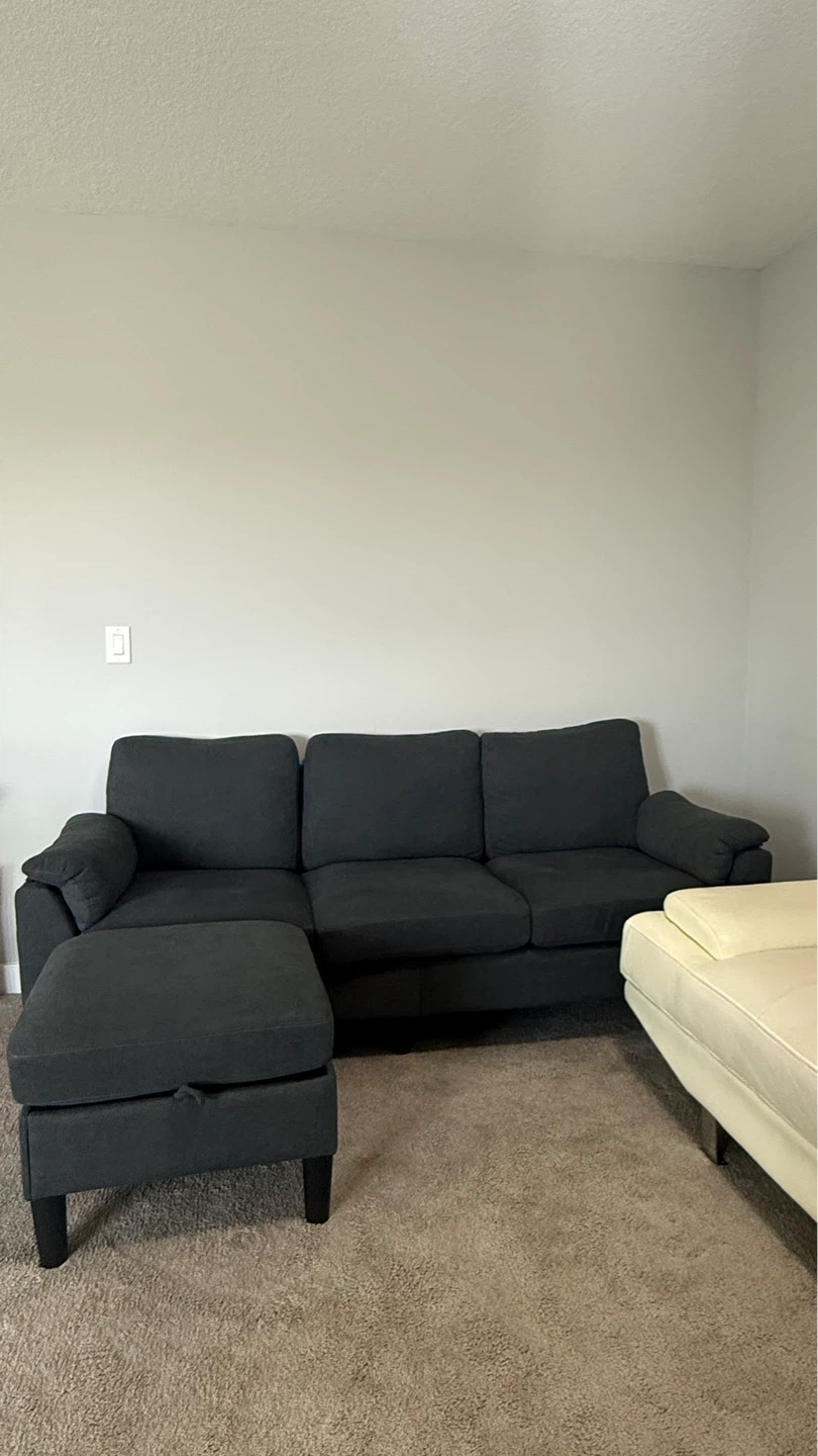 Grey Sectional Sofa with Storage Ottoman with TV Stand - photo 4