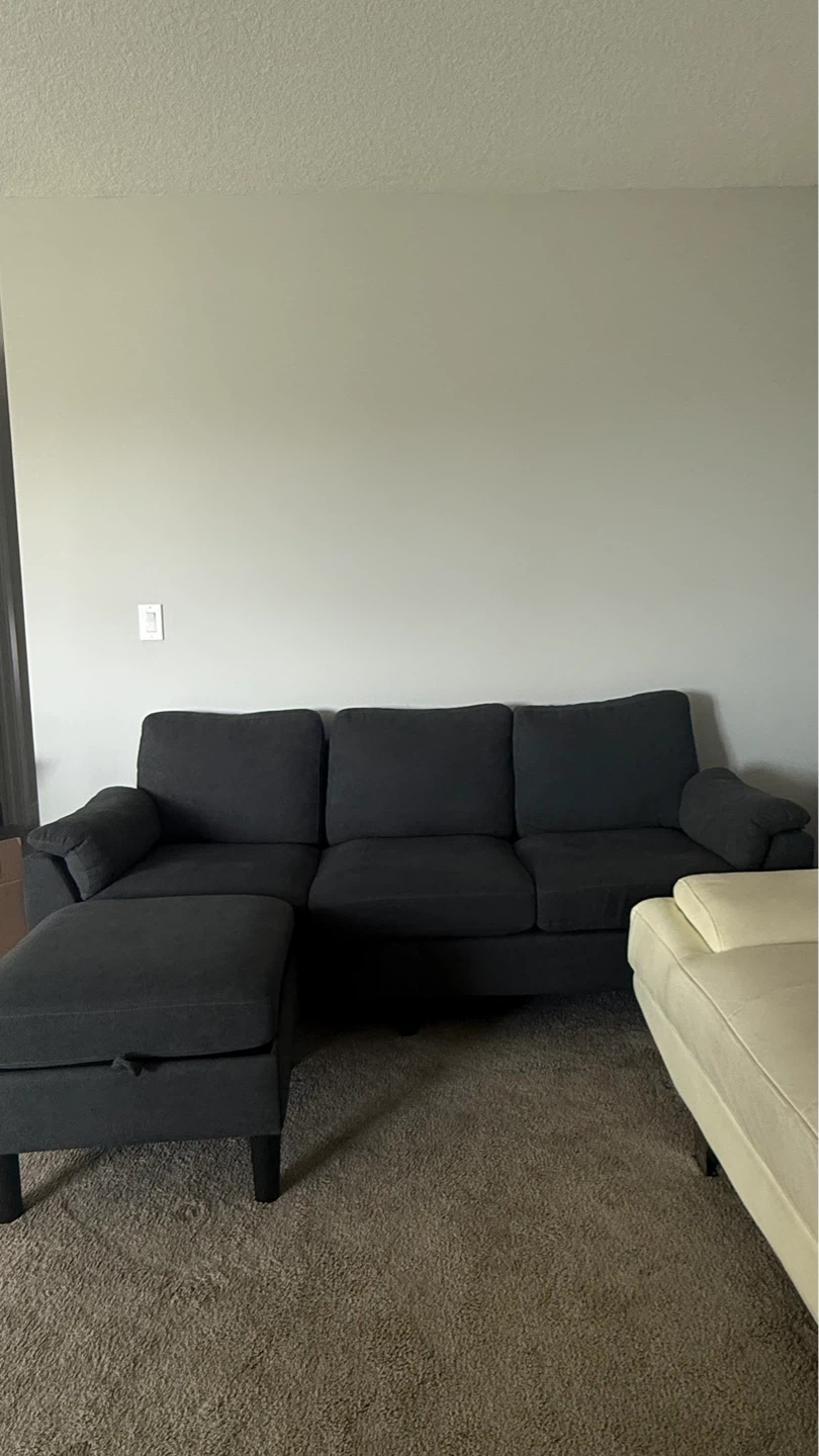 Grey Sectional Sofa with Storage Ottoman with TV Stand - photo 3