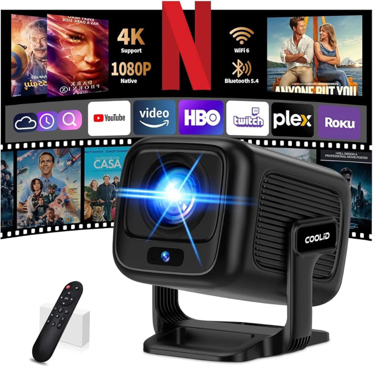 COOLID Portable Projector with WiFi 6 & Bluetooth 5.4