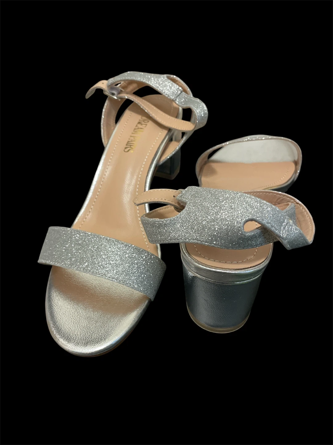 New Dream Pairs Silver Glitter Chunk 2” Heel Sandals 8.5