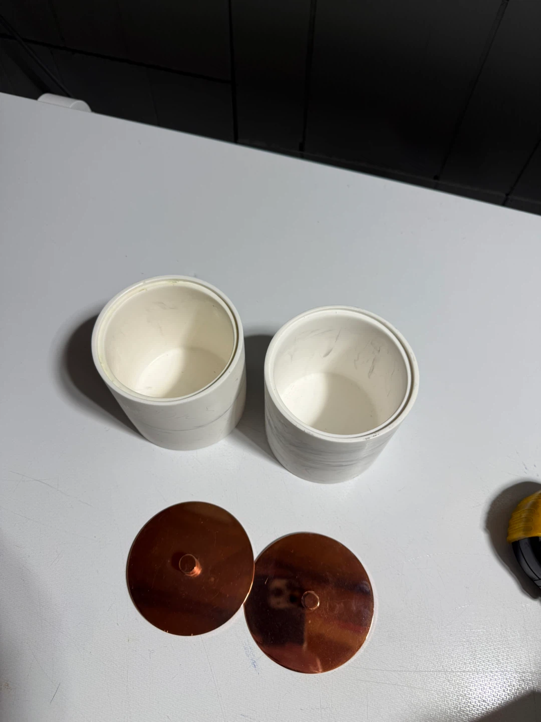 2 Marble Look Vanity Storage Jars With Rose Gold Lids - photo 2
