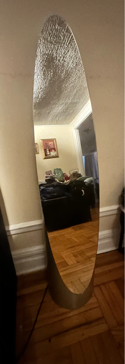 Tall Oval Floor Mirror with Metallic Base