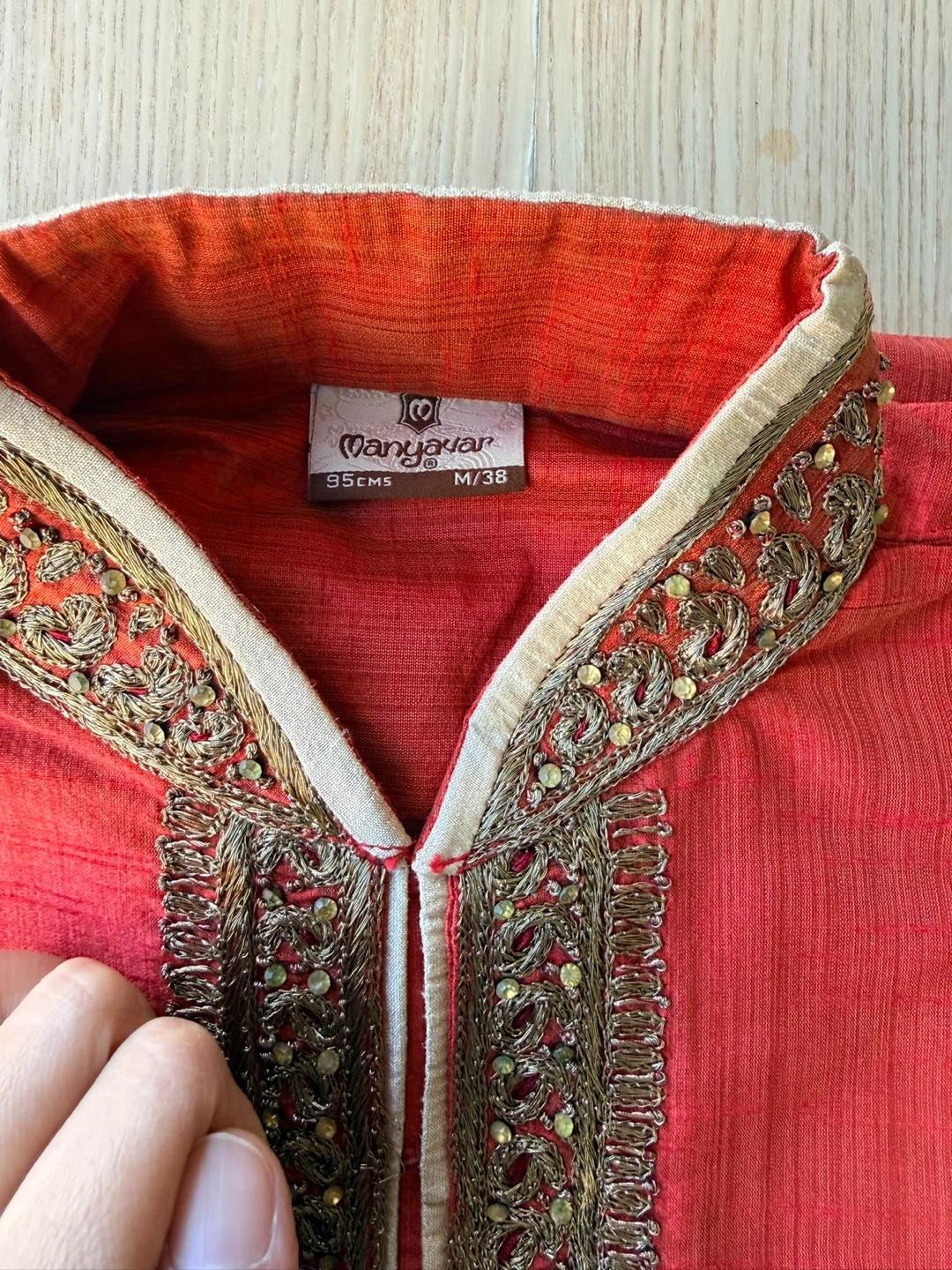 Manyavar burnt orange color ethnic Embroidered Kurta Set M/38 - photo 2