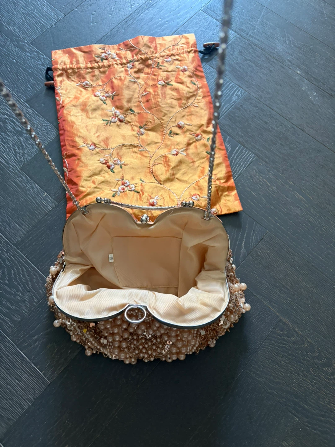 Beaded Heart Clutch Evening Bag with Drawstring Pouch - photo 2