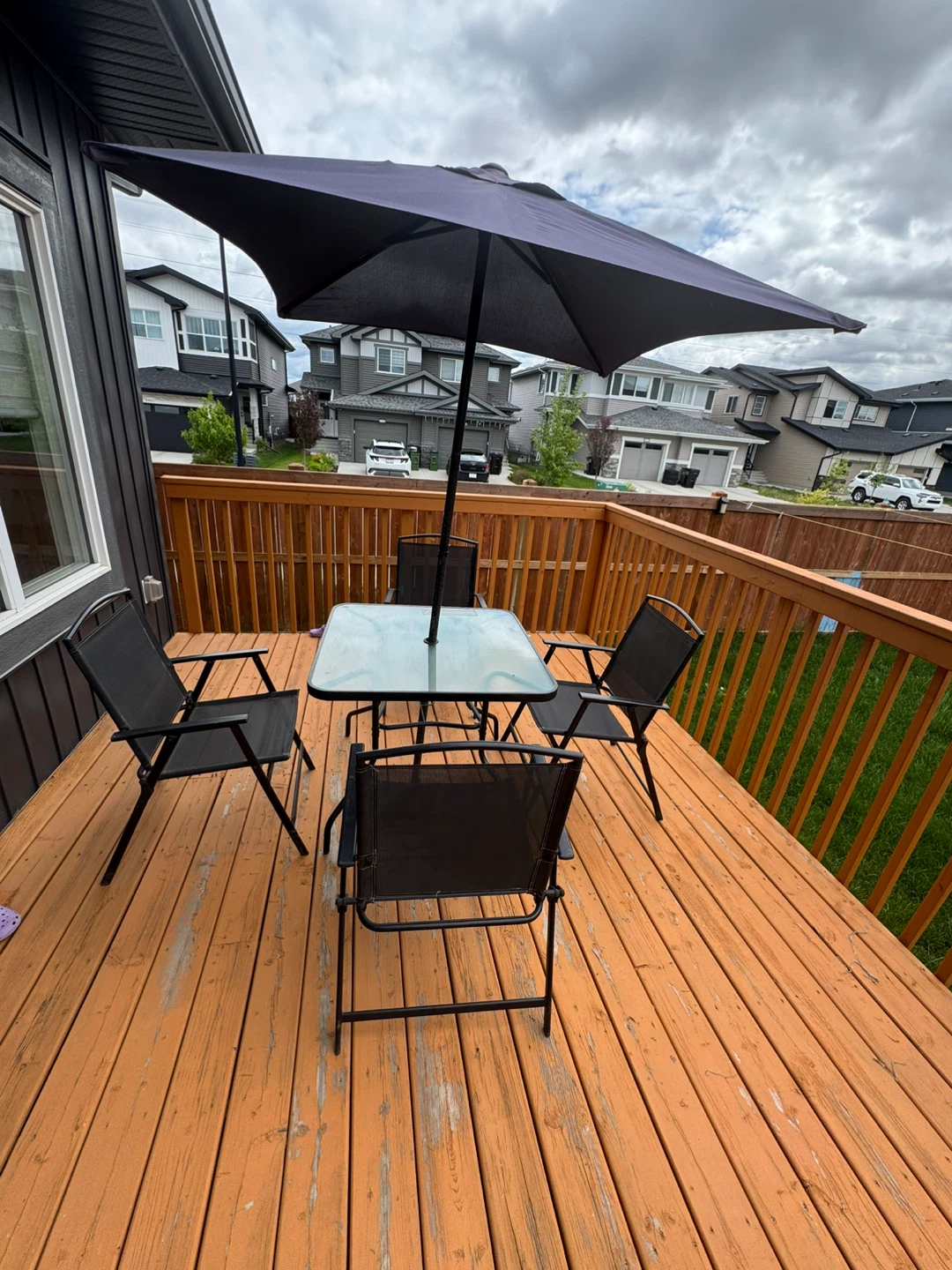 Glass Top Patio Table with 4 Chairs and Umbrella - photo 2