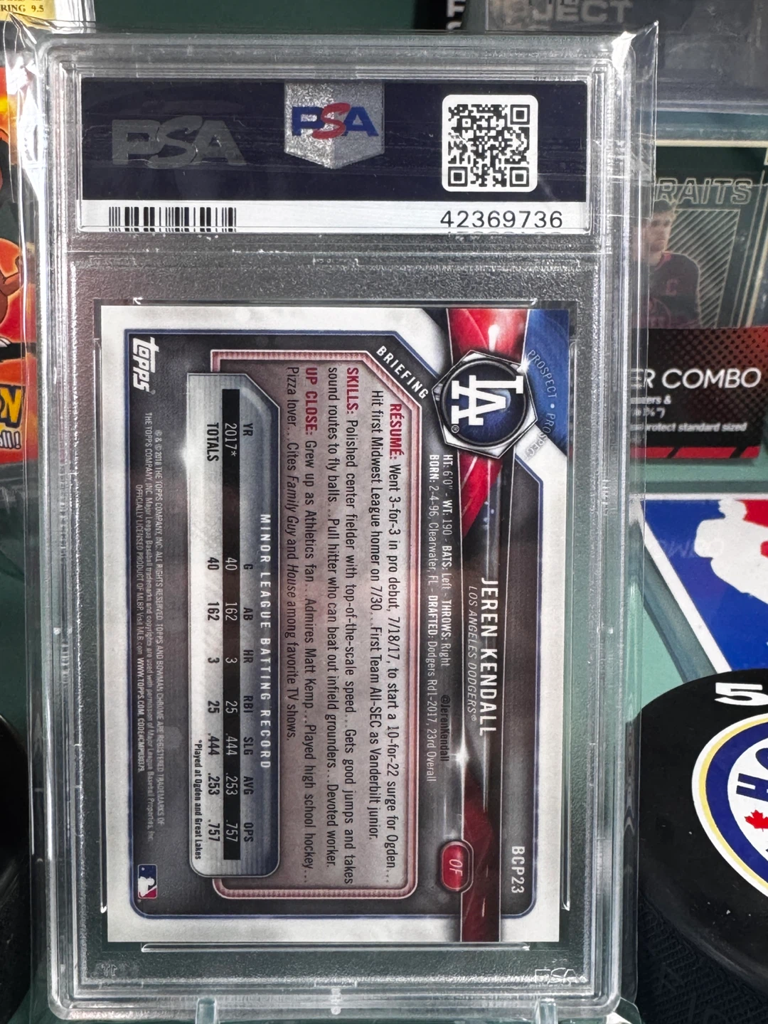 2018 Bowman Chrome Jered Kendall  #23 PSA 10 MT - photo 3