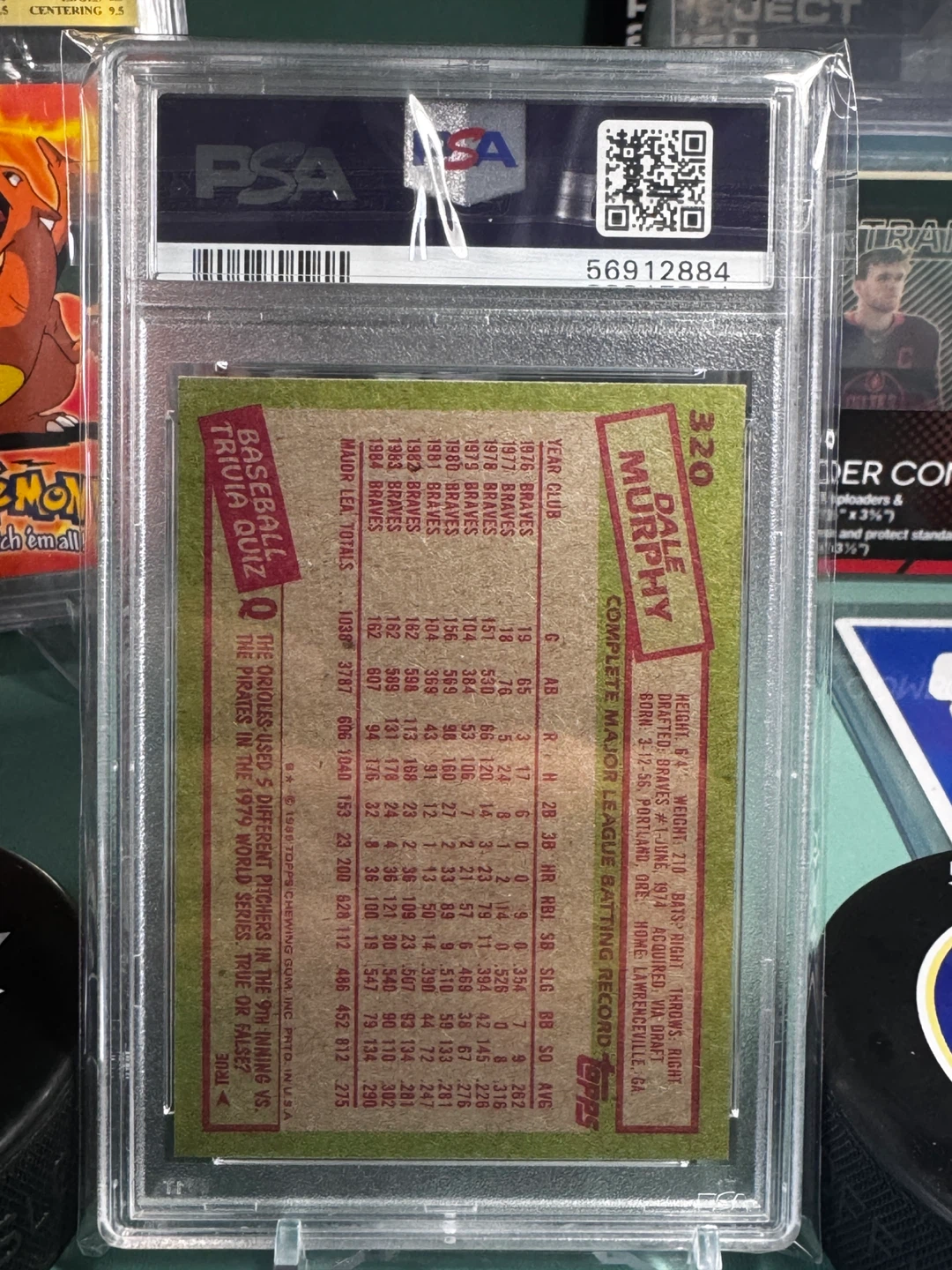 1985 Topps Dale Murphy #320 Baseball Card - PSA Mint 9 - photo 3