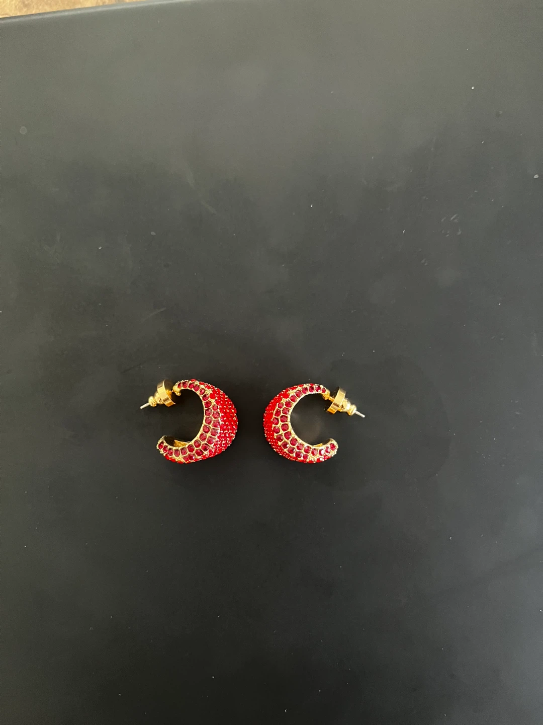 Red gemmed Hoop-like Earrings