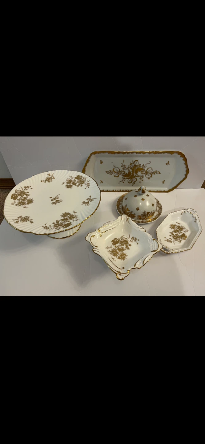 Vintage White and Gold Floral Serving Dish Set