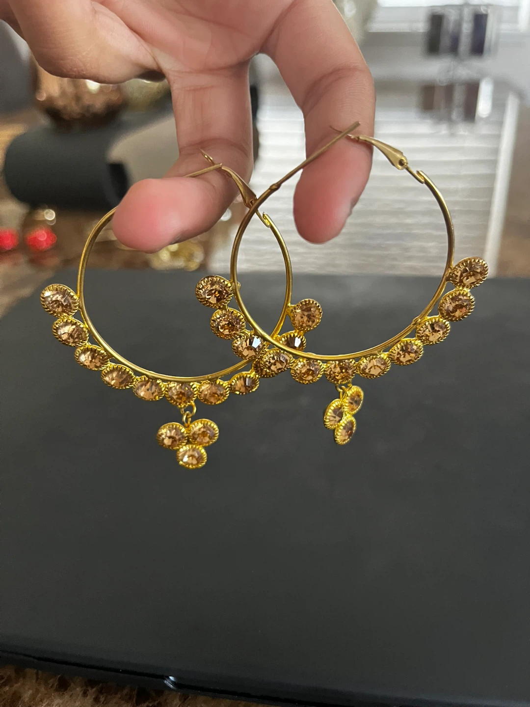 Gold Hoop Earrings with Dangling Charms - photo 2