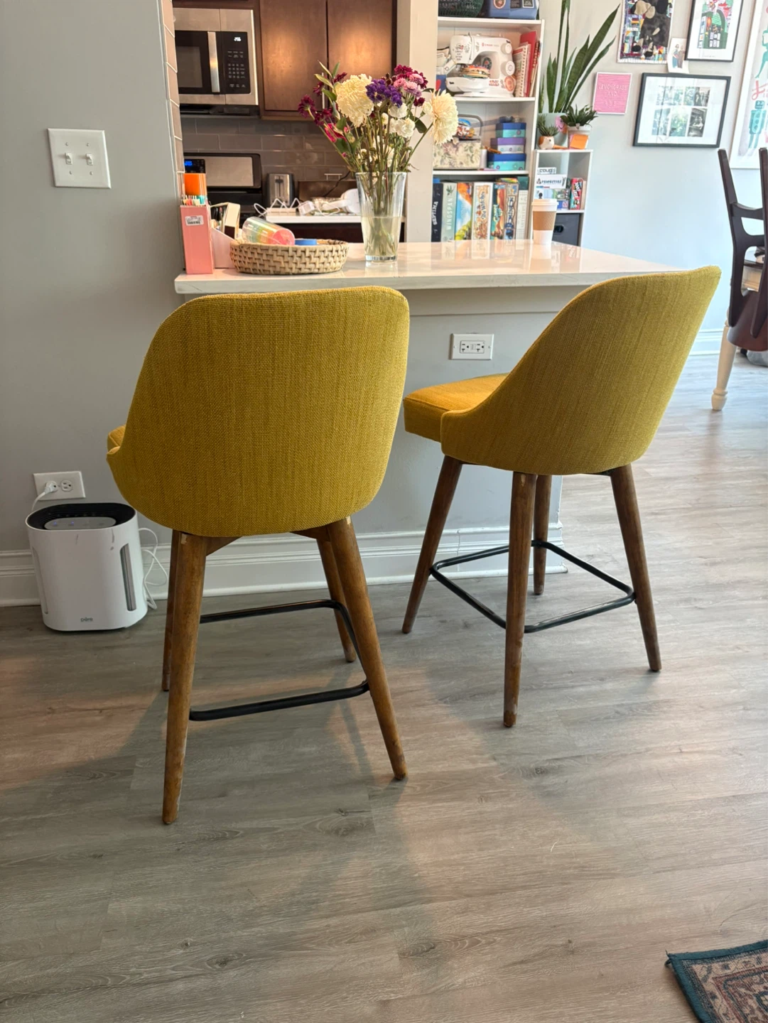 West Elm Yellow Upholstered Bar Stools (Set of 2) - photo 2