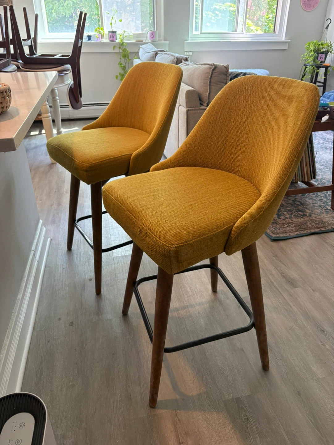 West Elm Yellow Upholstered Bar Stools (Set of 2) - photo 3