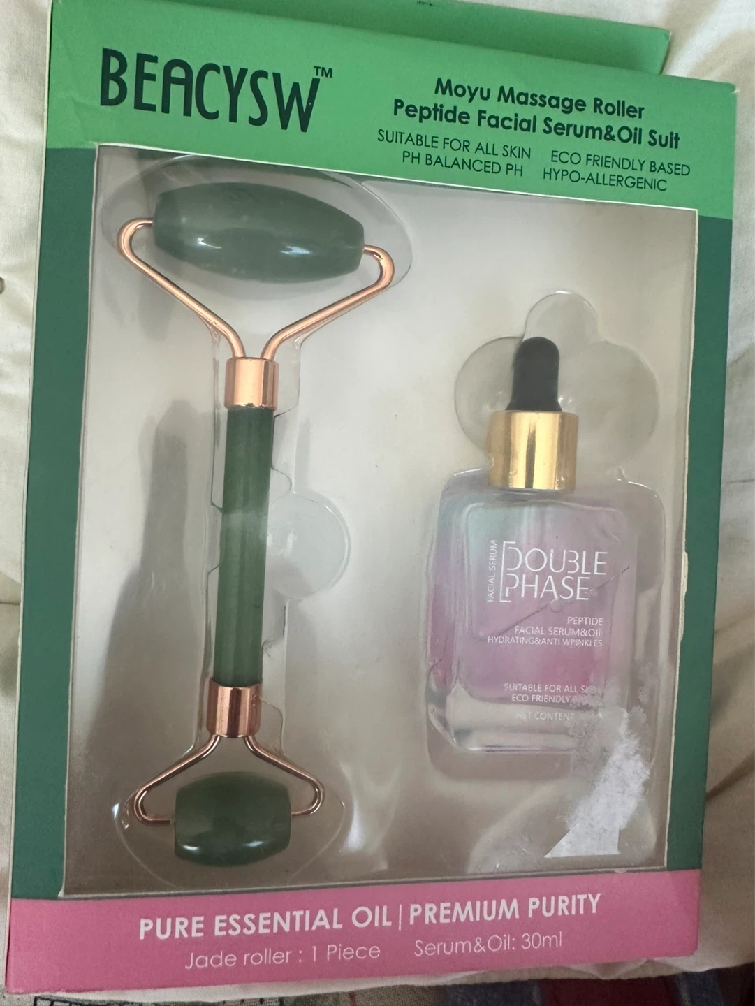 BEACYSW Moyu Jade Roller & Peptide Serum Set