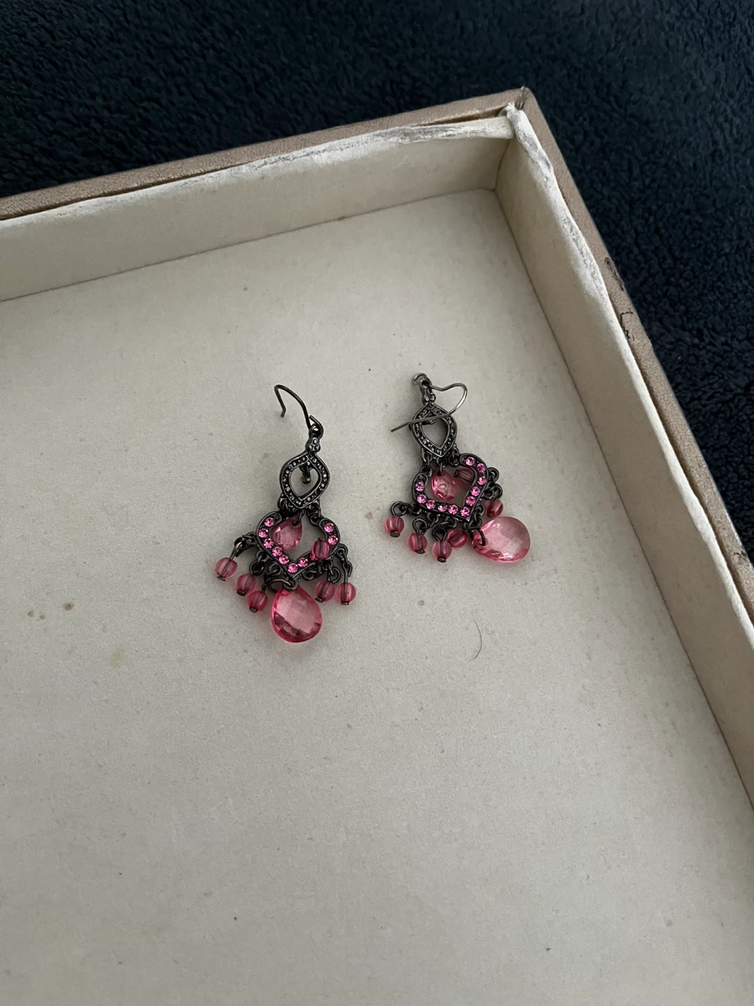 Pink Heart Chandelier Earrings