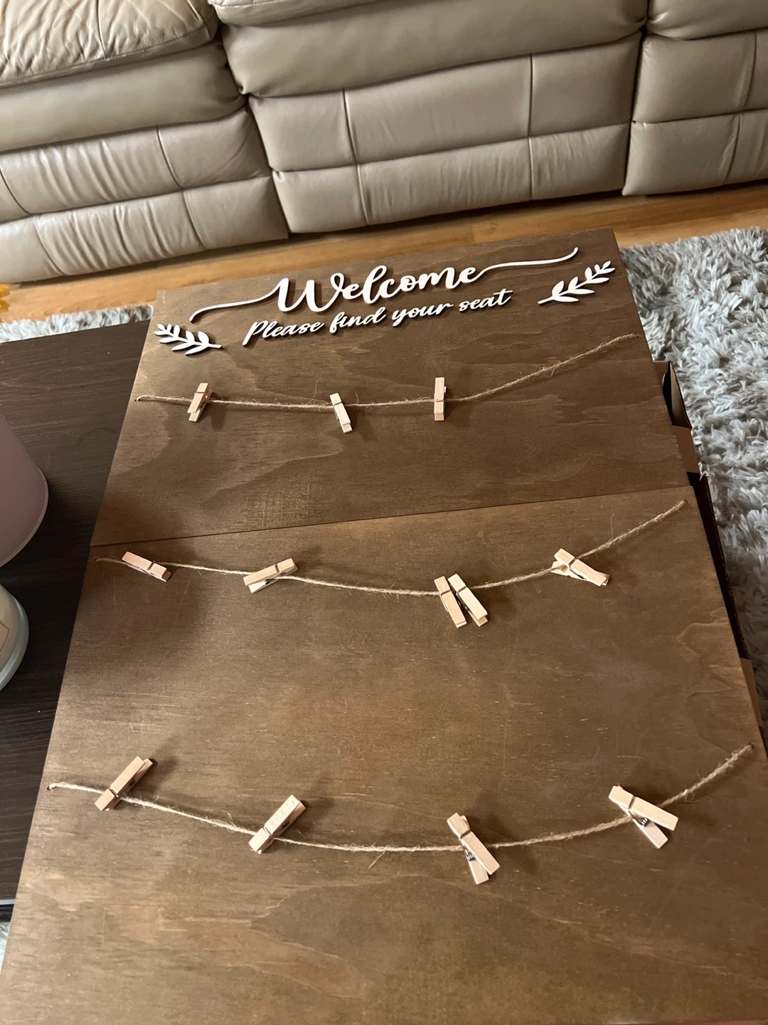 Wooden Welcome Sign with Clothesline