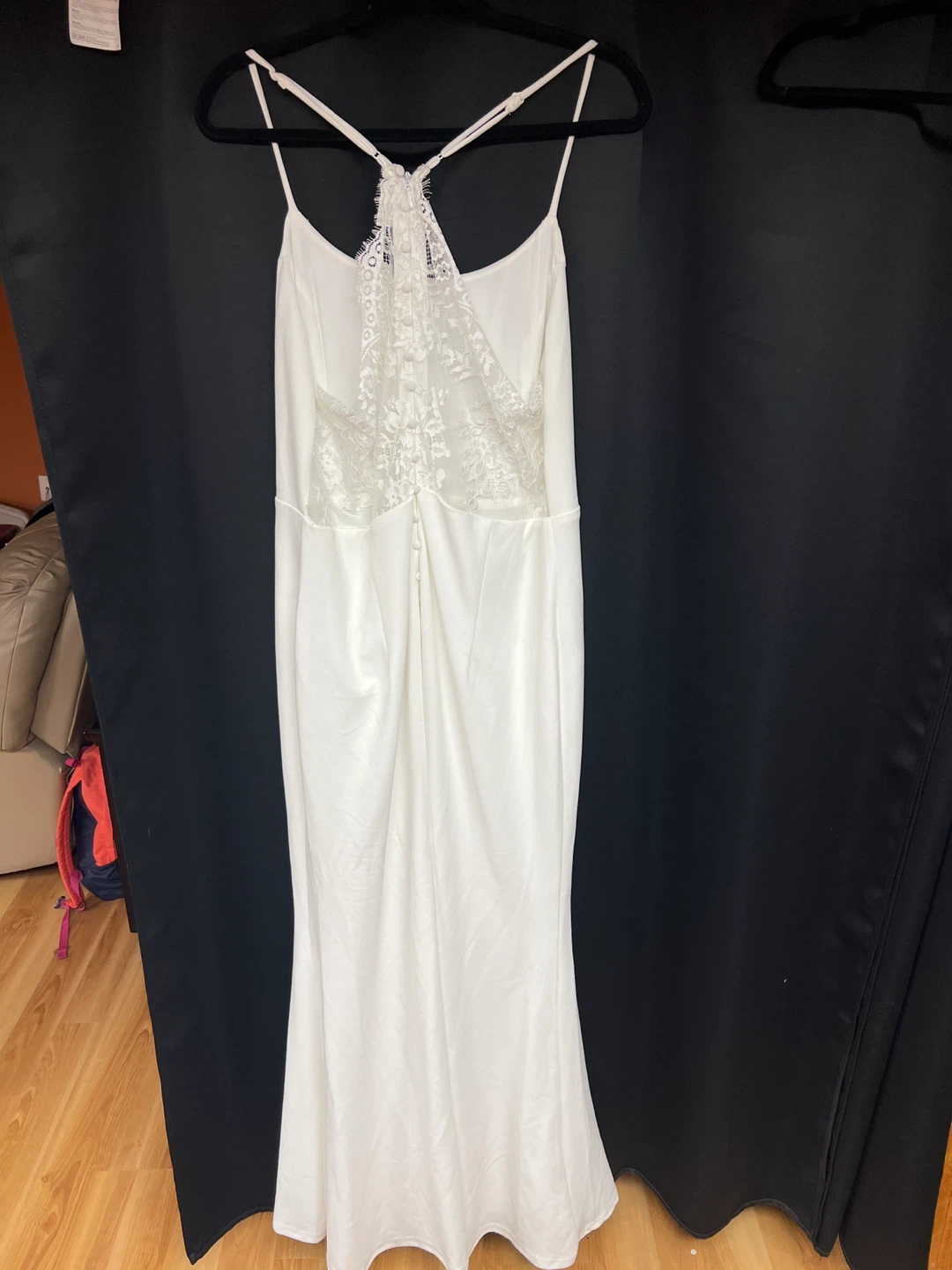 White Slip Dress with Lace Back