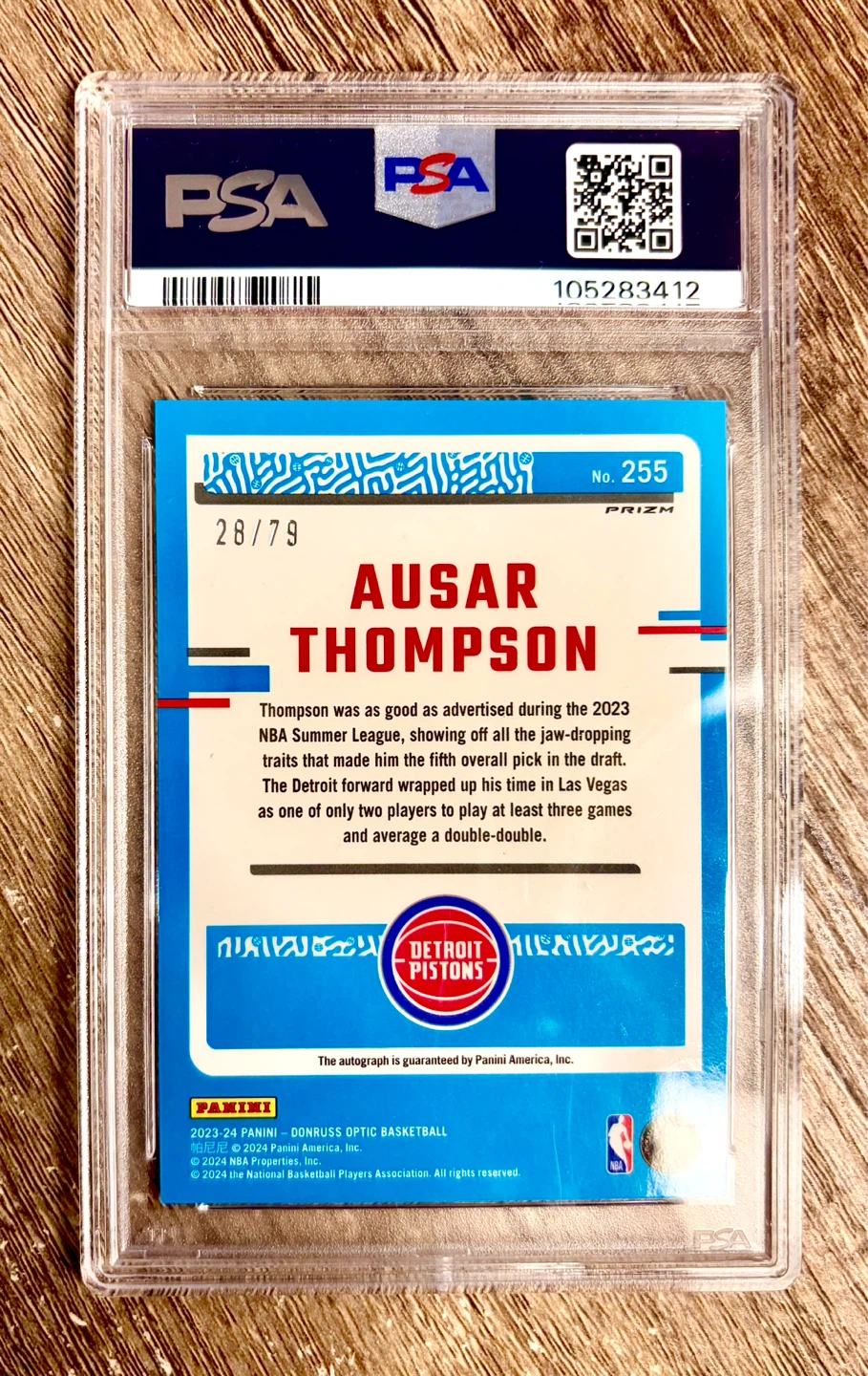 2023-24 Optic Ausar Thompson Pink Velocity RC #255 autograph - photo 2