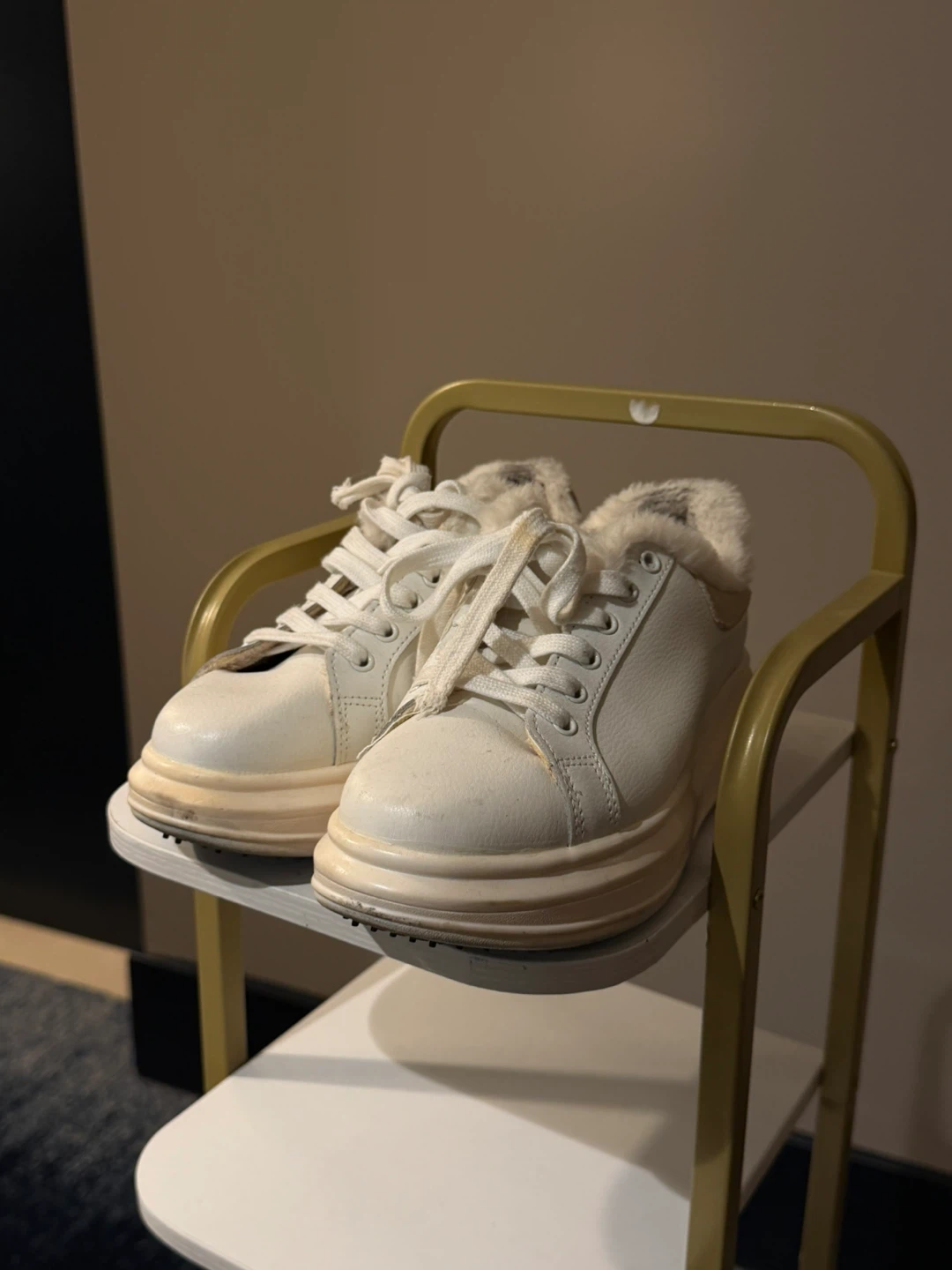 White Sneakers with Fur Lining