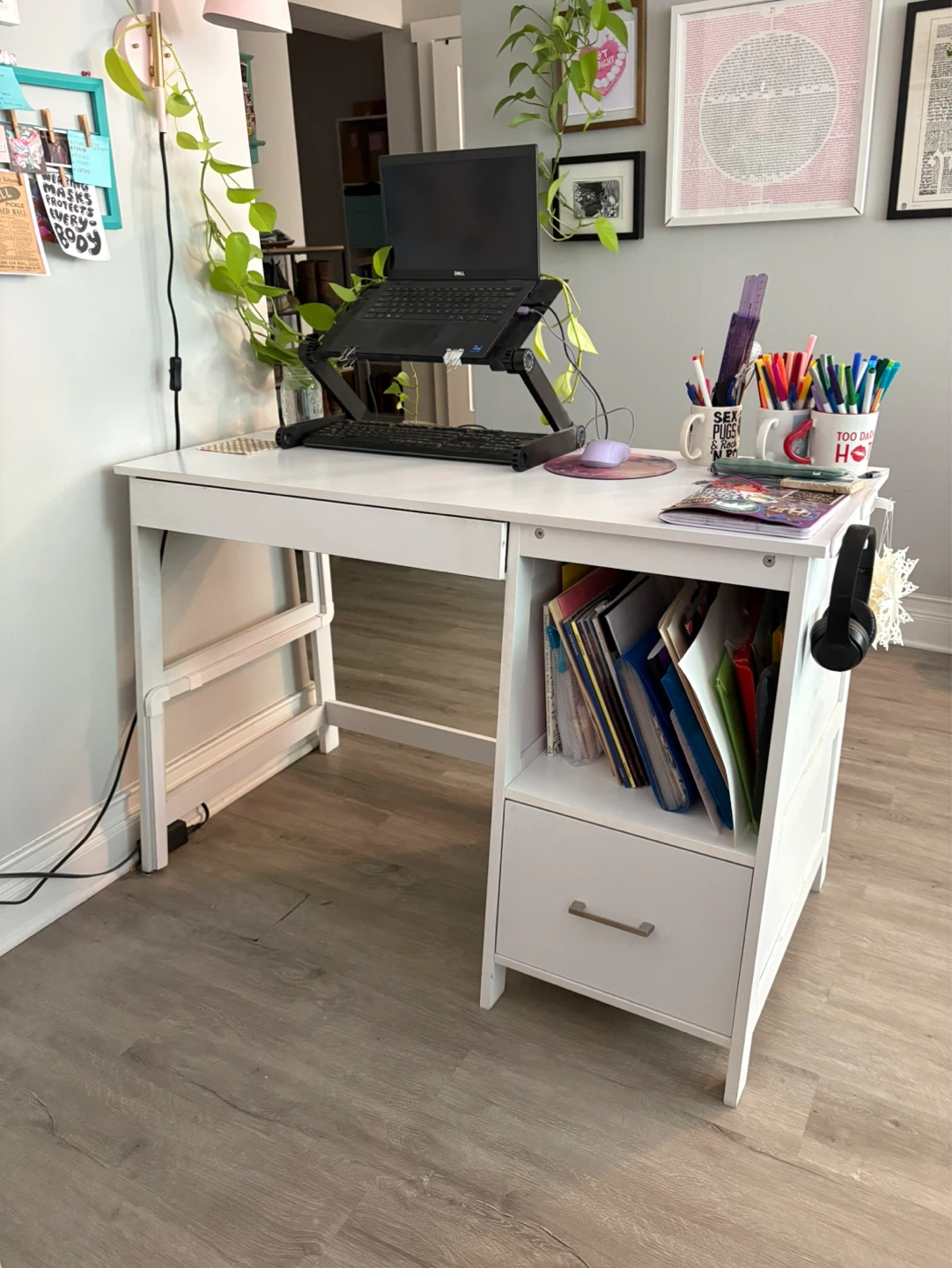 White Compact Desk with Storage - photo 2