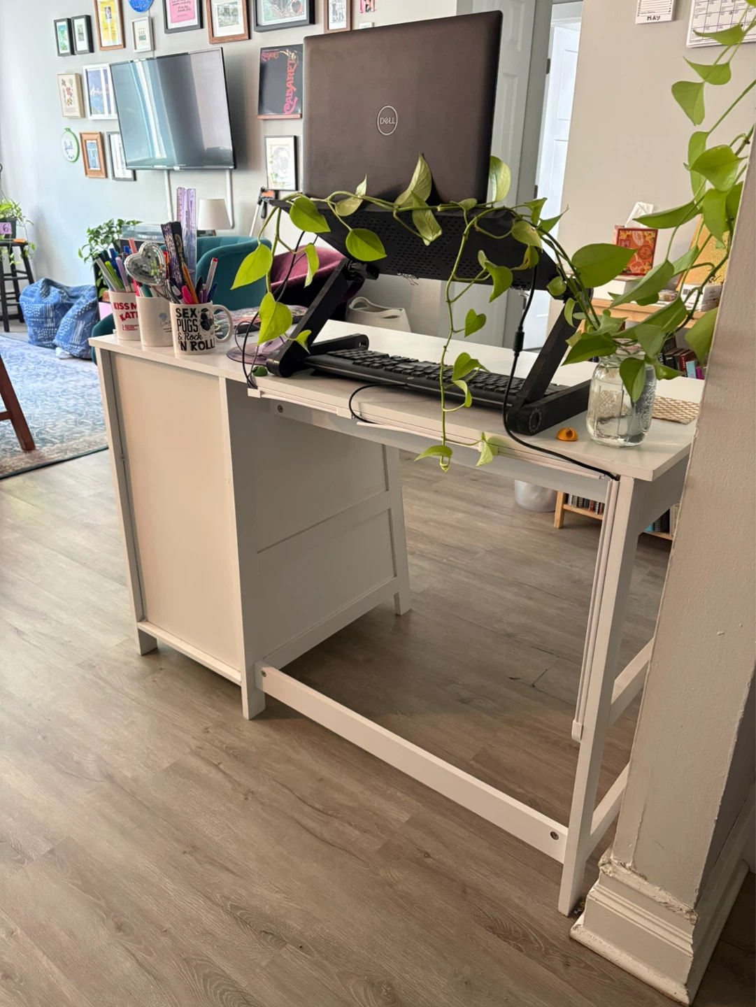 White Compact Desk with Storage