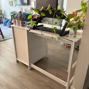 White Compact Desk with Storage