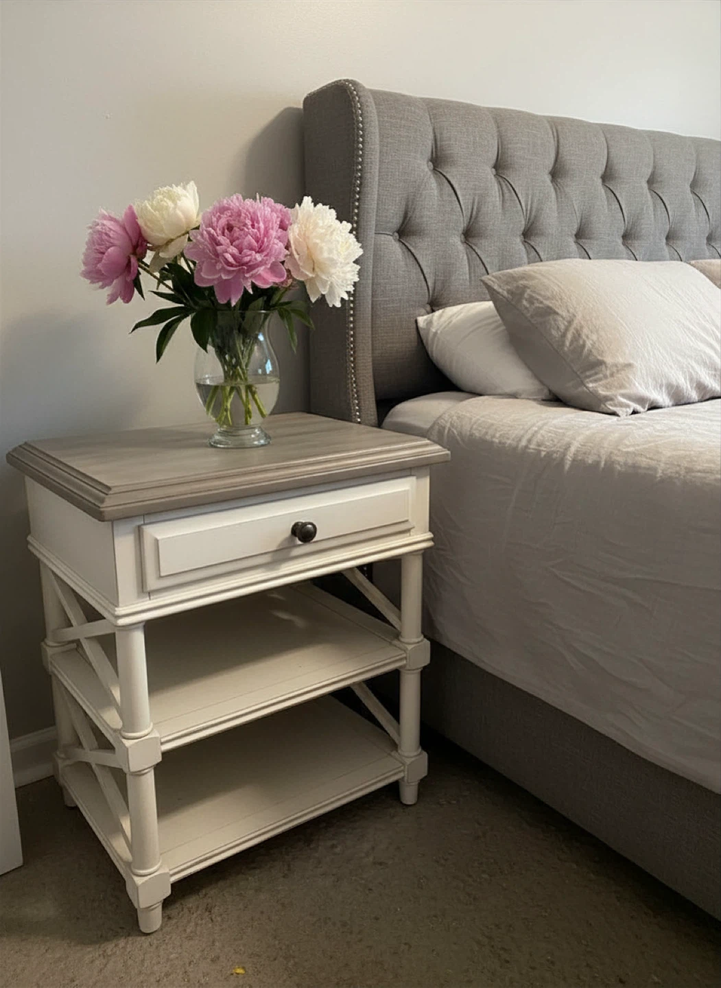 Cream and grey bedside table solid wood