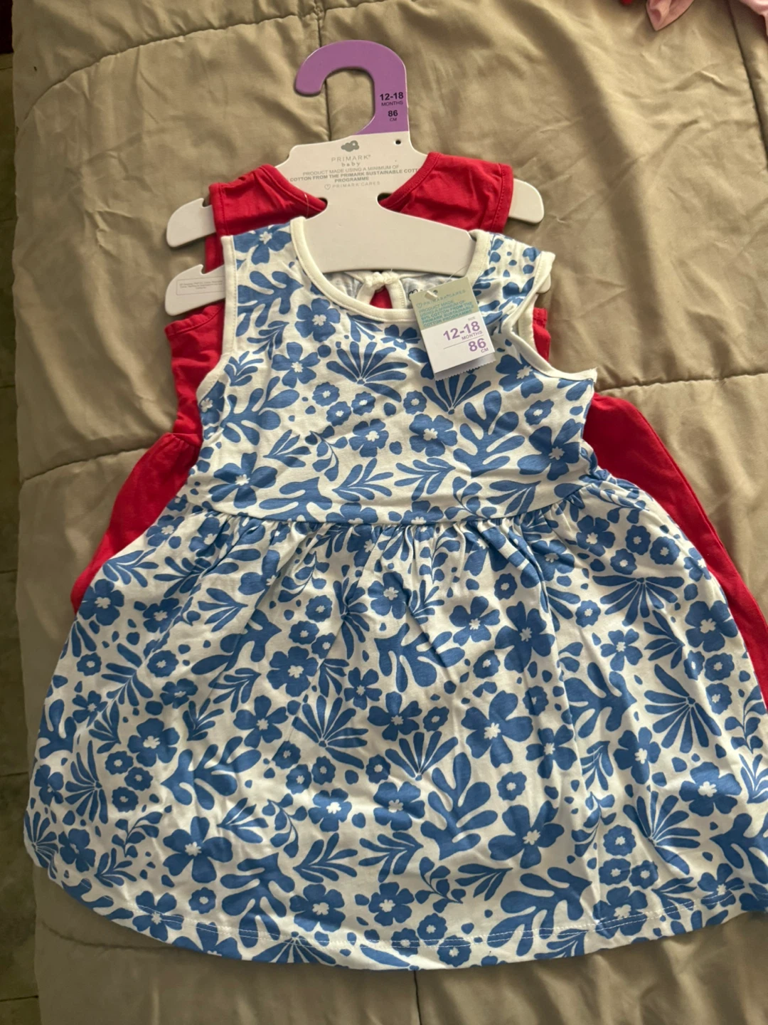 Primark Baby Dresses Set (Blue Floral & Red)