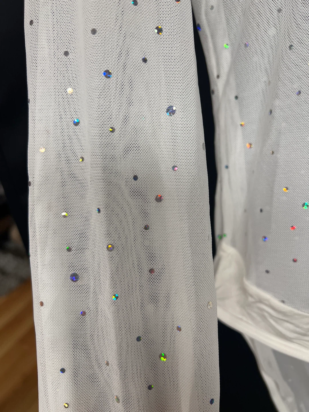 White Mesh Bodysuit with Rhinestones - photo 2