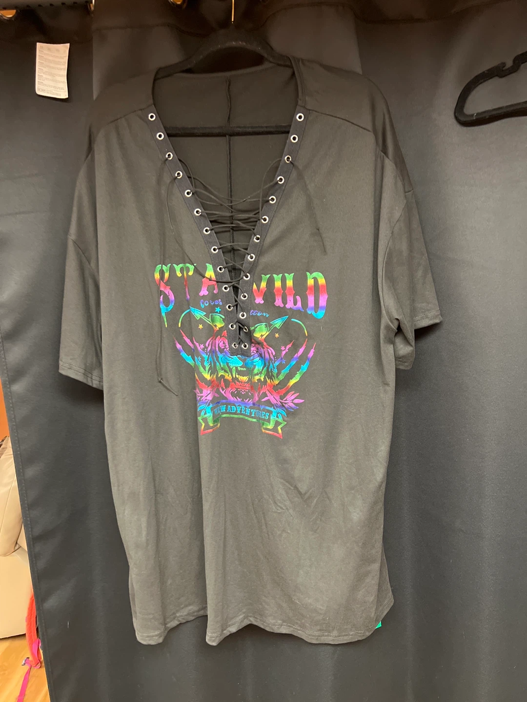 SHEIN Black Graphic Lace-Up T-Shirt Dress