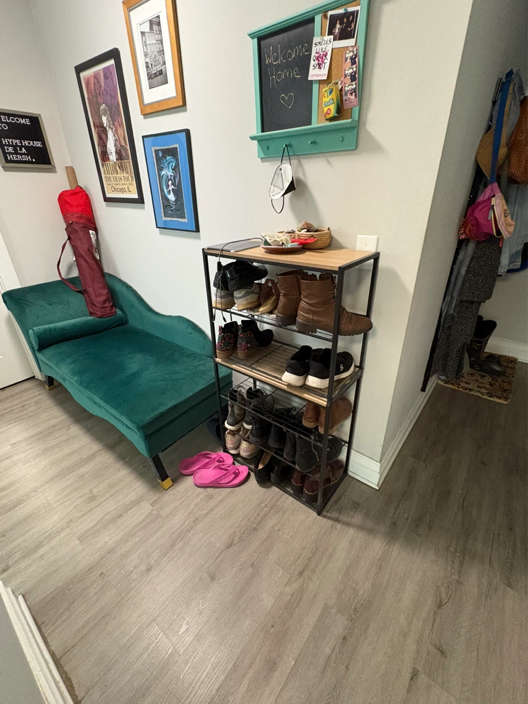 Metal and Wood 4-Tier Shoe Rack