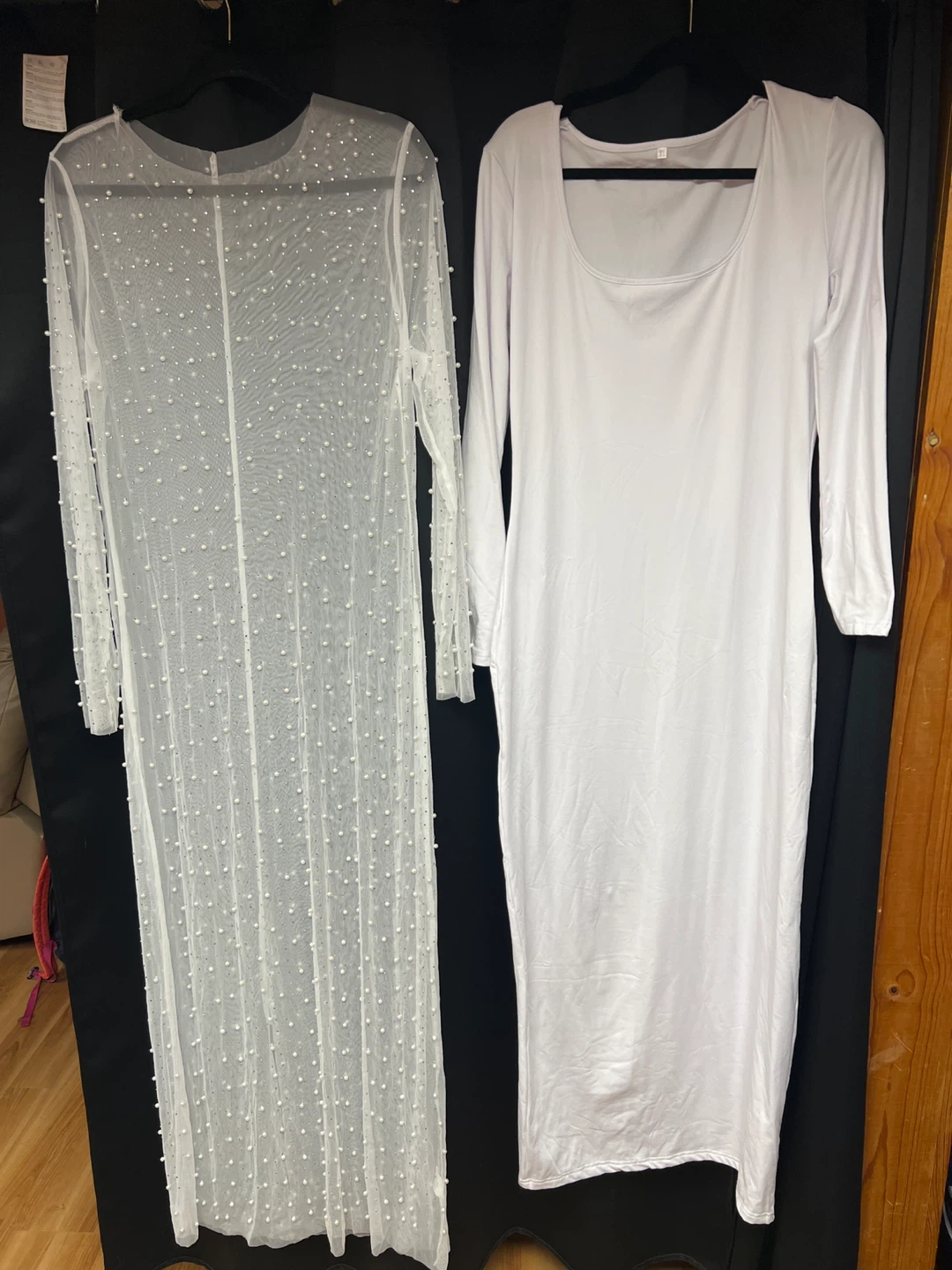Women's Sheer Beaded Dress and White Long Sleeve Dress Set