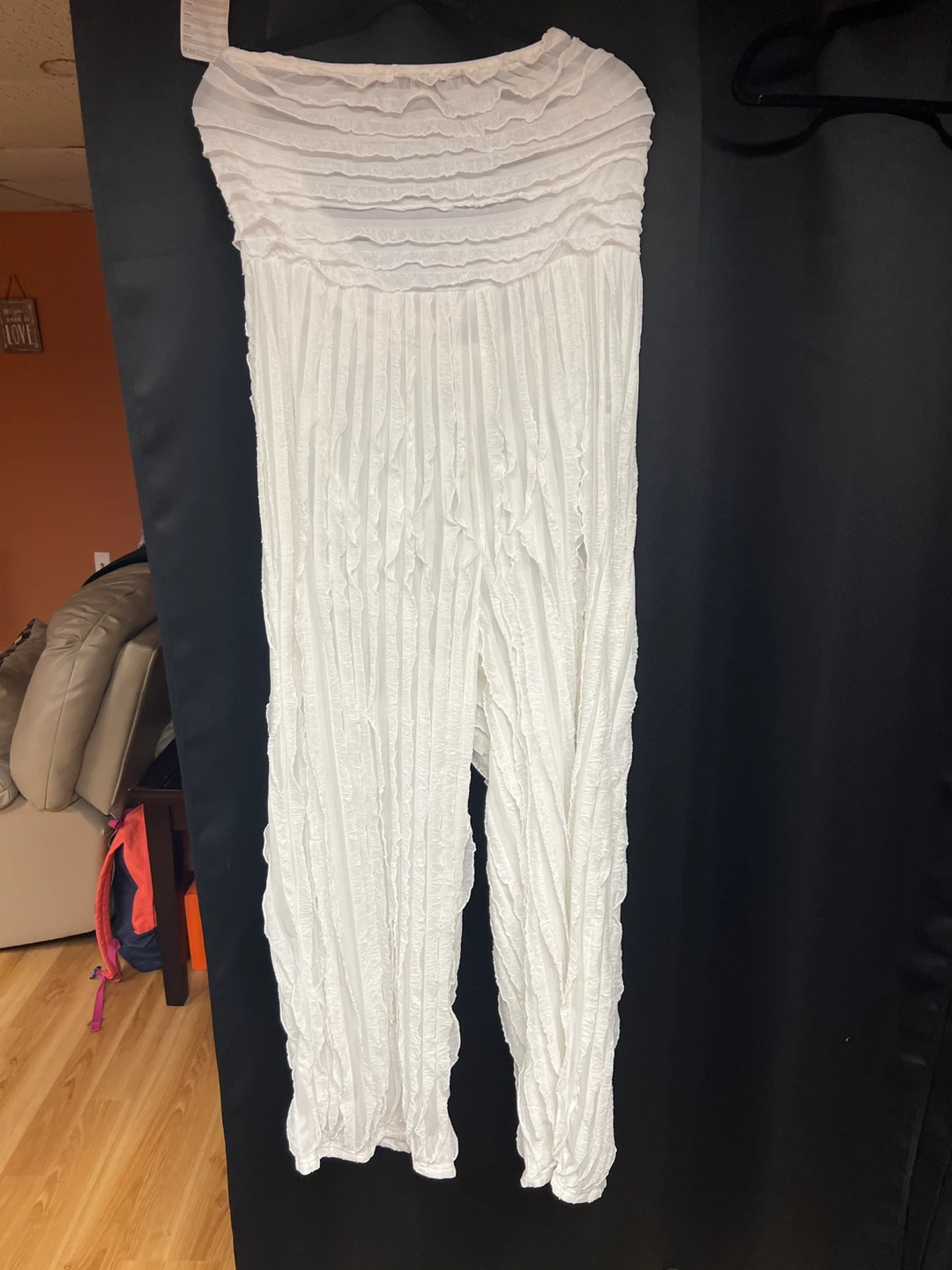 White Textured Wide-Leg jumpsuit