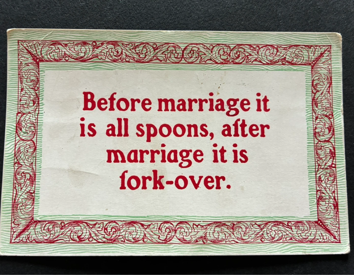 Antique marriage wedding Vintage Postcard All Spoons Before