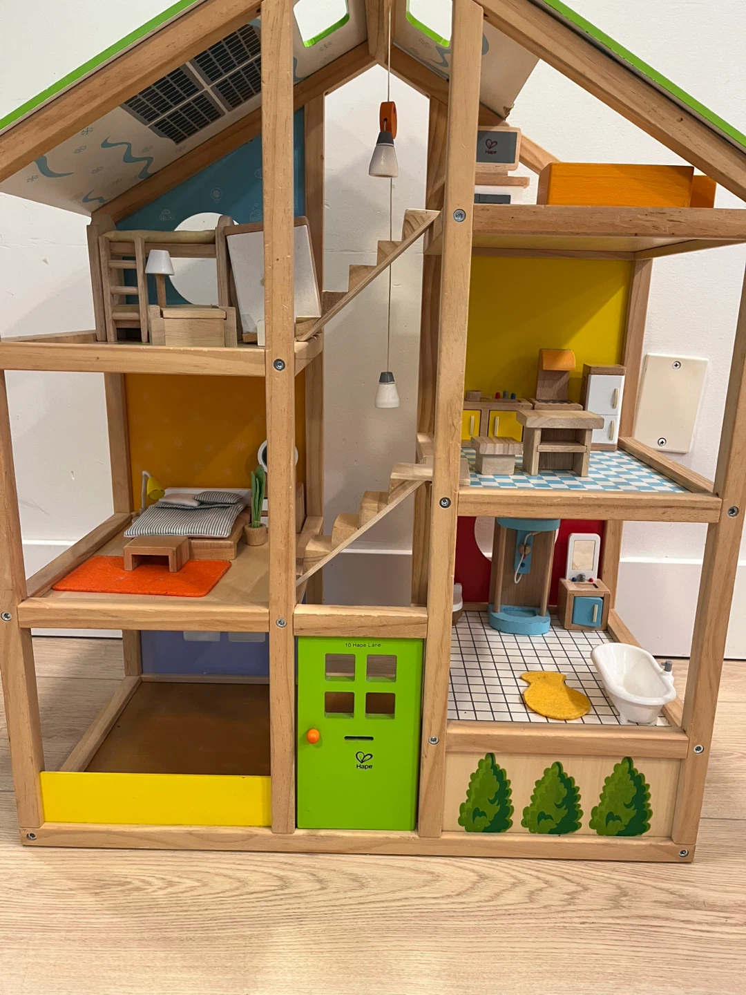 Hape Wooden Dollhouse with Furniture and Dolls