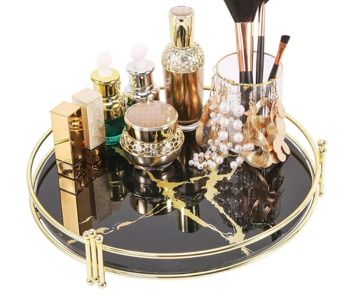 Round Vanity Tray with Gold Trim