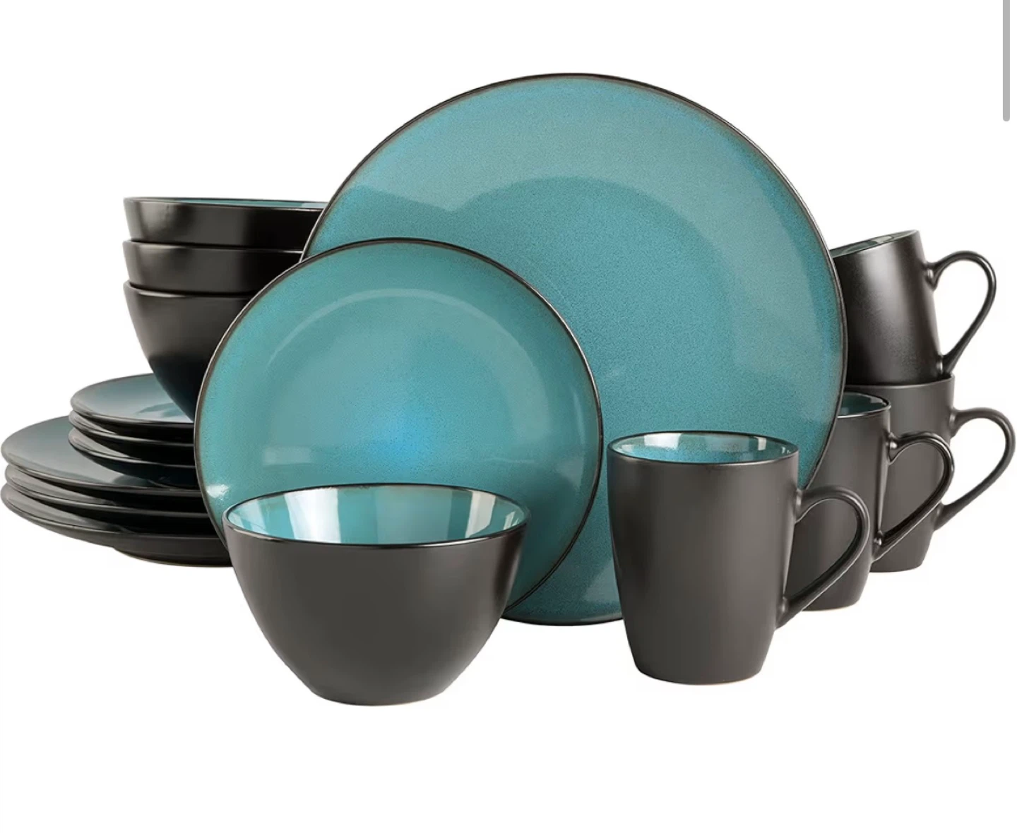 Teal and Black Dinnerware Set