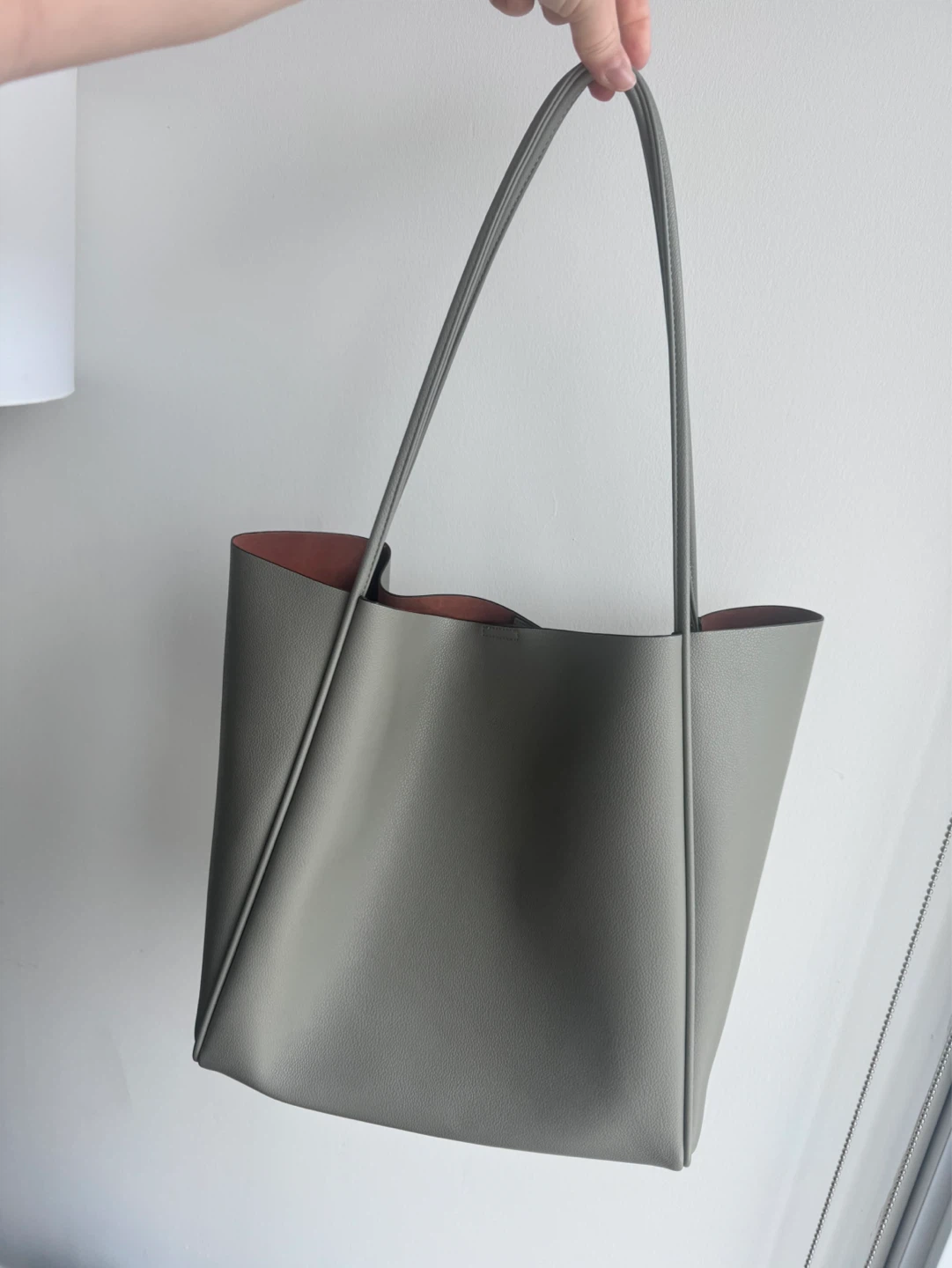 Grey Faux Leather Tote Bag with Pouch - photo 5