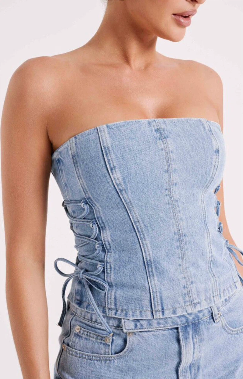 Meshki Scheana Denim Corset Top BNWT